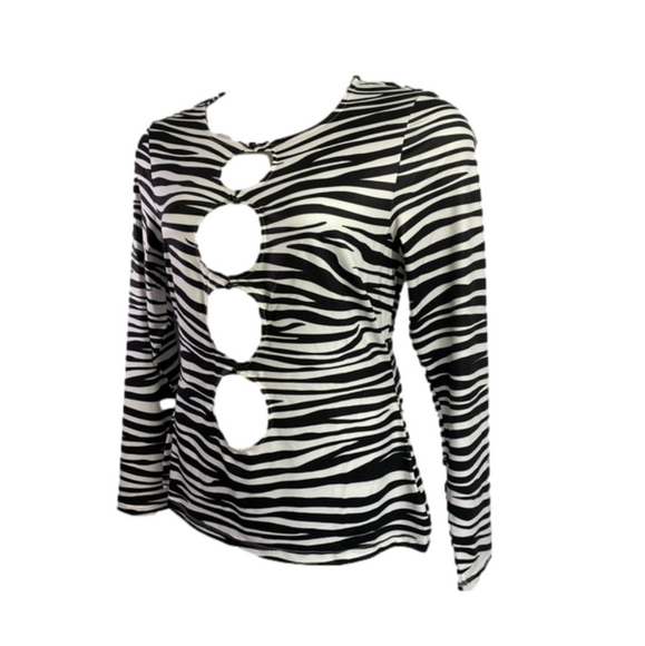 FTF Fashion To Figure Zebra Print Long Sleeve Sexy Peek A Boo Top SKU0431 - Picture 4 of 8
